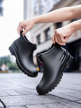 Fashionable Men's Short Ankle Rain Boots, Couples Style Low-Top Outdoor Slip-Resistant Waterproof Shoes, Easy To Clean Garden Work Commuting PVC Galoshes