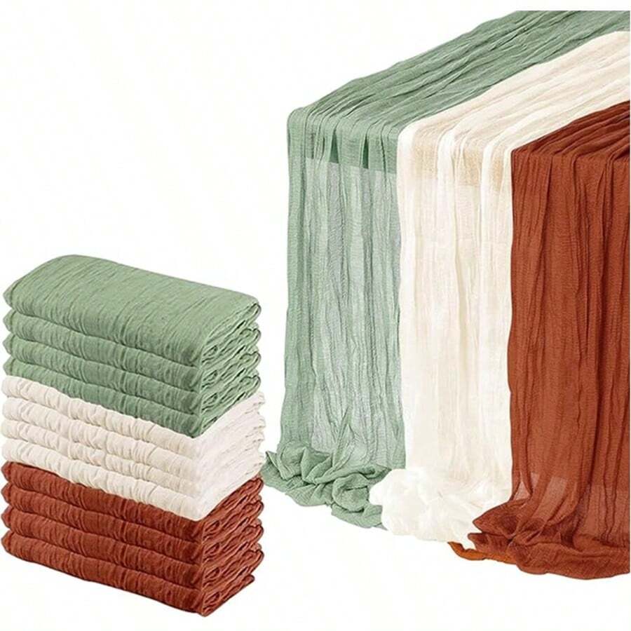 3pcs Cheese Cloth Table Runner, Runner Gauze Boho Wedding Decor Romantic Table Cloth, Suitable For Wedding, Birthday Party (35 Inches X 118 Inches), Mixed Colors - Color Mixing - View 1