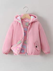 Girls' Warm & Soft Printed Fleece Reversible Long Sleeve Hooded Zip-Up Cardigan, Fashion Jacket For Autumn/Winter - Pink - View 3