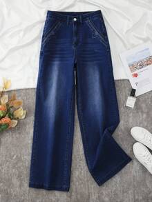 Damskie jeansy plus size z szerokimi nogawkami i elastyczną talią, proste, z kieszeniami, na co dzień, jesienne