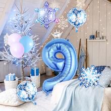 9 件套冰雪奇缘生日派对装饰套装，包括大雪花气球、渐变雪花气球、圆形雪花气球、迷你皇冠银色气球、数字铝箔气球、乳胶气球，适用于圣诞节、圣诞装饰、冬季雪花派对装饰、冬季派对装饰、公主主题生日、1-9 岁女孩生日气球装饰 - 彩色 - 查看 5