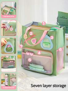 1 件大容量儿童辅导包 - 多隔层帆布手提书包，适合在校学生，家庭作业整理器，带文件袋，可存放美术用品，学习手提包，适合男孩和女孩 - 魔鬼氈補習袋 - 查看 4