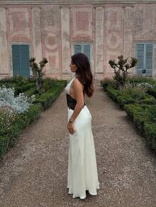 Sexy Lace & Satin Halter Tie Dress, Elegant Ball Gown, Wedding Dress, Holiday Party Dress, Valentine's Day - White - View 2