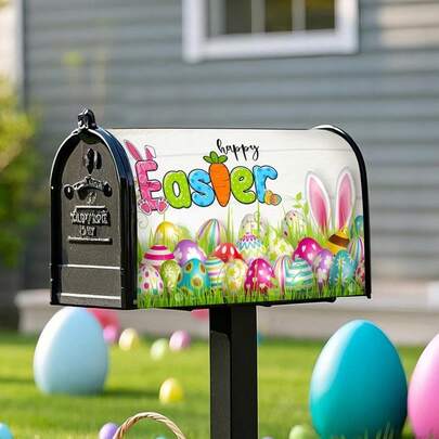 Easter Mailbox Covers, Standard Size Magnetic Cover For Mailbox Protective, Mail Box Wrap Home Garden Yard Holiday Decorations 21" X 18" (Happy Easter)