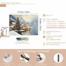 1pc Hallstatt Village Christmas Scene Canvas Print - Winter Scenery Wall Art, Waterproof, Suitable For Home Decor, Room Decor, Bedroom Decor, Living Room Decoration, Bathroom Decor, Wall Decor, Christmas Decorations For Home, Optional Wall Art With Frame