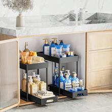 2 Tier Under Sink Storage Rack , Kitchen Cabinet Storage Rack, Double Sliding Cabinet Basket Storage Drawer, Multi-Functional Bathroom Collection Basket, Organizer, Shelf For Under Counter Kitchen Storage With 5 Hooks 2 Hanging Baskets Kitchen Decor Holiday Gift - màu đen - Xem 7