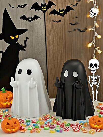 1Pc Spooky Halloween Ghost Figurine With Edgy Gesture – Perfect For Halloween Party Decor, Haunted House Accents & Quirky Home Decor. Add Playful Terror To Your Space With This Eye - Catching Resin Ghost Statue. Ideal For Halloween Enthusiasts Seeking Distinctive & Fun Decor Pieces To Elevate Halloween Vibe!