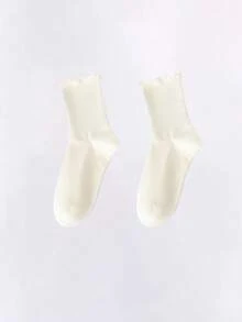 1 Pair/3 Pairs/6 Pairs Japanese Style Ruffle Socks, Cute Women Socks, Fresh Lace Trim Socks, Ruffle Decor Short Socks, White Ruffle Trim Casual Mid-Calf Socks - Multicolor - View 16