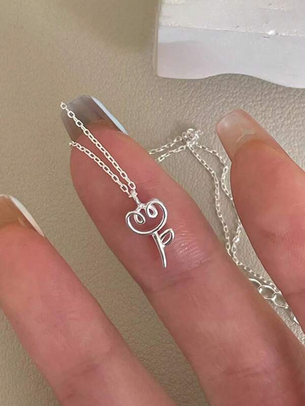 1pc Sterling 925 Silver Fashionable Elegant Cute Sweet Tulip Flower Pendant Clavicle Chain Necklace For Women Daily Wearing Friendship Party Jewelry Gift