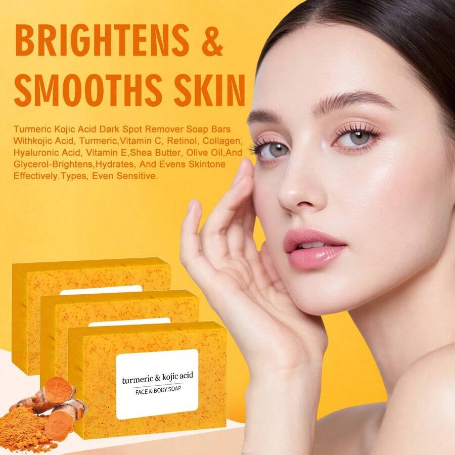 Turmeric Lemon Kojic Acid Soap,Suitable For Face, Bath And Facial Soap, Handmade Soap Cleanser,Exfoliating,Rich Foam Deeply Cleanses And Smoothens Skin