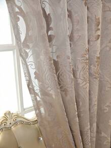 1 buah Tirai Tipis Motif Sakura Bergaya Eropa untuk Ruang Tamu, Kamar Tidur, Balkon, Ruang Makan, Tirai Partisi Semi-Transparan Tebal, Tirai Jacquard Sederhana Bergaya Eropa Warna Abu-abu untuk Dekorasi Rumah - Coffee Brown - View 8