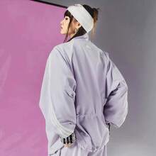 Adidas 3-Stripes & Logo Print Retro Zip-Up Stand Collar Jacket For Women - Purple - View 3