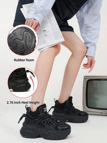 somiliss 女式保暖内衬高帮休闲运动鞋，系带前部，厚底，保暖内衬，时尚雪地靴，冬季，黑色 - 黑色 - 查看 4