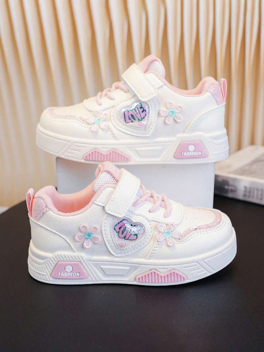 1 Pair Kids' Casual Sneakers, 2025 Spring/Autumn, Boys' Leisure Skate Shoes, New Low-Top Girls' White Shoes, Soft Sole Versatile Trainers - Pink - View 1