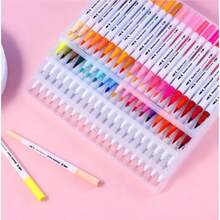 Kit 12/24/36/48/60/80/100/120 Cores Caneta 2 em 1 Brush Lettering e Ponta Fina Dual Pen Canetinha Colorir Desenho Moby - 80 núcleos - Visão 7
