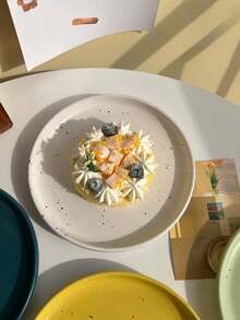 1 件圆形米色泼墨沙拉盘、圆点汤碗、面碗、沙拉盘、蛋糕盘、餐盘、复古餐具，适合家庭、餐厅和礼物 - 白色平盤 - 查看 13