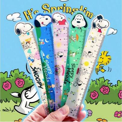  1 pieza Regla de acrílico de Snoopy de 15 cm de alto, regla de medición estética, artículos de papelería de escuela primaria, al por mayor transfronteriza (estilo aleatorio)