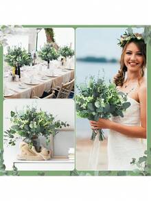 120 piezas Conjunto de tallos de eucalipto mixtos - 6 variedades únicas, hojas de dólar plateadas artificiales realistas para centros de mesa de boda y decoración del hogar, decoraciones navideñas