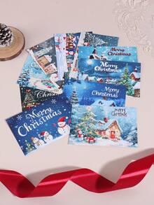 25pcs/Pack Merry Christmas Pattern Vintage Christmas Greeting Cards, Handwritten Thank You Wishes Message Greeting Cards, Gift Box Decorating Holiday Cards, Christmas Gifts For Friends And Family