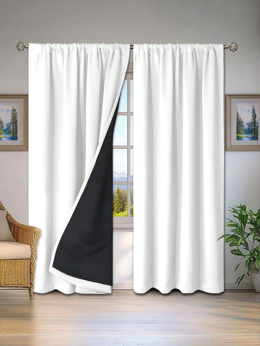 1 件全遮光隔热窗帘 - 99% 抗紫外线涤纶，杆袋悬挂，不可漂白平纹编织，卧室艺术主题，涂层遮光隔热，降噪 - 非常适合卧室、农舍和学校深度睡眠 - 白色 - 查看 1