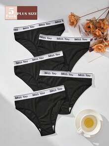5件大码高弹力休闲舒适运动时尚女士比基尼内裤 - 黑色 - 查看 3