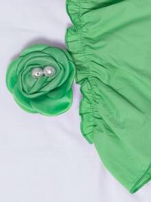 Blusa ligera para mujer de moda con olanes y flores 3D en bicolor de estilo casual para uso diario - Verde - Ver 6