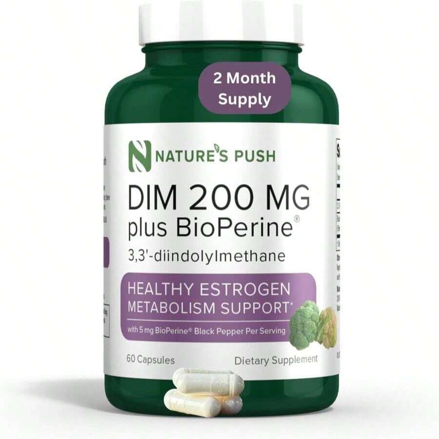 DIM 200mg Estrogen Balance For Women &Amp; Men Diindolylmethane Black Pepper For Non-Cystic Acne, Hormone Balance, Menopause &Amp; Antioxidant Support Vegan Gluten Soy Free Non-GMO USA 2 Month Supply 60 Caps - 白色的 - 查看 1