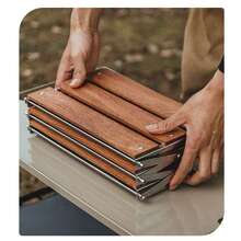 3-Tier Camping Folding Storage Rack Golden Sandalwood Desktop Organizing Rack With Spaced Design Multi-Function Storage Shelf For Indoor Outdoor Household, Portable Natural Wood Camping BBQ Storage Rack