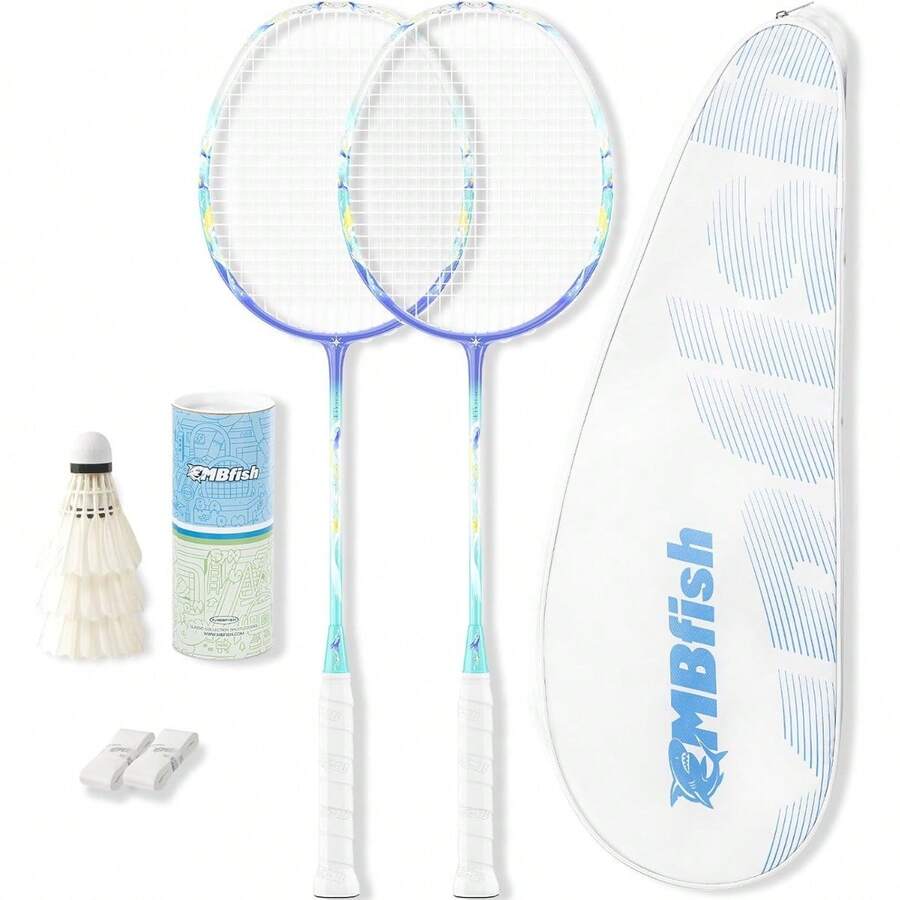 Set With 2 Rackets, 3 Shuttlecocks, 2 Replacement Grip Tapes And 1 Bag - Perfect For Beginners & Outdoor Games - 4Whale - View 1