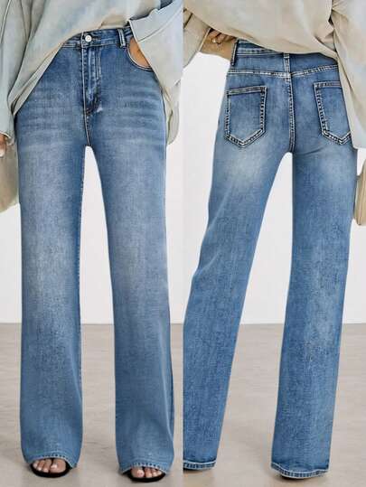 女士百搭牛仔裤，弹力直筒牛仔裤，柔软舒适的棉混纺面料，适合秋冬、万圣节、圣诞节