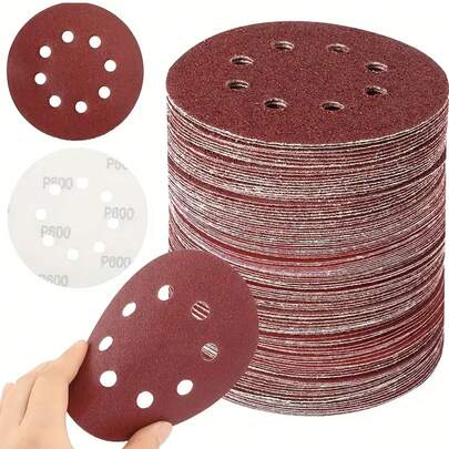 10 件 5 英寸砂磨盘钩环砂磨垫，8 孔红色砂纸组合，适用于砂磨机，40/80/100/120/150/180/240/320/400/600 粒度圆形砂磨盘