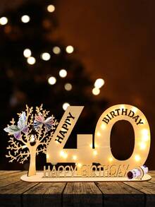 18/30/40/50/60 Geburtstags-Zahlen-förmige Holzdekorationen, mit LED-Lichterkette, Geburtstagsdekoration, LED-Lichtständer für "Alles Gute zum Geburtstag", Holzzahl-Nachrichtenbrett, Tischdekor, Heimdekoration, Raumdekoration, Schreibtischdekoration, Geburtstagsparty-Beleuchtung, Partyartikel, Geburtstagsgeschenk, geeignet für Männer und Frauen - Geburtstagsständer - Übersicht 5