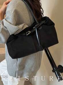 1 buah Tas Tote Bahan Suede Imitasi dengan Hiasan Tali, Penutup Magnetik, Cocok untuk Aktivitas Sehari-hari, Kencan, Perjalanan, Musim Gugur/Dingin, Tren Fesyen Musim Gugur Terbaru 2025 untuk Wanita - Hitam - View 3