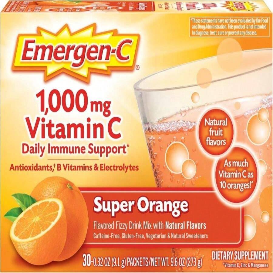 Emergen-C 1000mg Vitamin C Powder For Daily Immune Support Caffeine Free Vitamin C Supplements With Zinc And Manganese, B Vitamins And Electrolytes, Super Orange Flavor - 30 Count - Flavor NameA - 查看 1