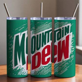 1 Pc 20oz Insulated Tumbler, Grunge-Style Mountain Dew Soda Logo Design, With Straw & Brush, Double-Walled Steel Cup For Hot/Cold Drinks, Perfect Gift For Mountain Dew Fans, Soda Lovers & Beverage Enthusiasts.
