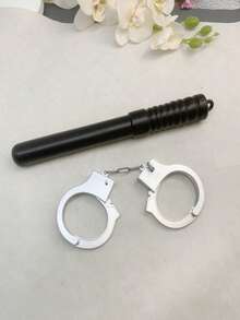 1 Set Handcuffs & Baton, Realistic Plastic Handcuffs - Costume Prop, No Battery Required, Suitable For Carnival Parties, Events And Role-Playing, Lightweight And Easy To Use, Couples Game Interactive Prop, Spouse Role-Play Prop - Multicolor - View 5