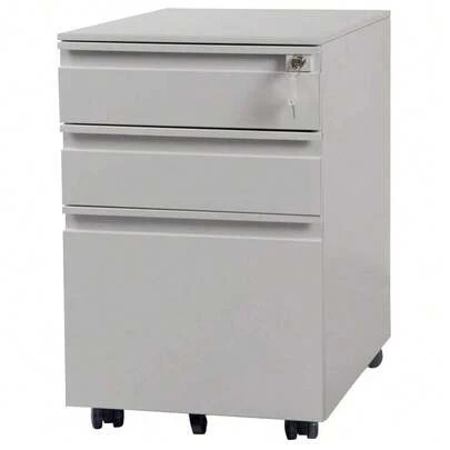 サイドワゴン 3段 幅390×奥行450×高さ600mm スチール製 オールロック式 ペントレー付き シリンダー錠 完成品 組立不要 オフィス収納 キャビネット