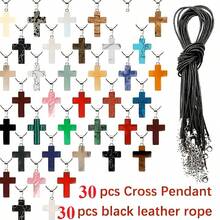 10/20/30/40/50pcs Multi-Color Shiny Cross Crystal Pendant | With Black Cord Chain, Easy To Mix And Match | Suitable For DIY Jewelry Making (Pendant + Chain) - Nhiều màu - Xem 16