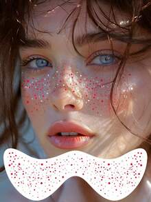 6片装红银双色闪光雀斑贴纸，防水闪亮持久，适合女性化妆、节日、音乐派对、情人节等场合。 - 紅色 - 查看 6