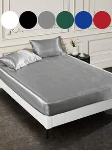 2/3pcs Luxury Satin Fitted Sheet Set, 1pc Mattress Cover With 1/2pcs Pillowcase, Bedding, Silky Touch Mattress Protector (No Filler), Skin-Friendly And Comfortable Fitted Sheet For Bedroom, Solid Color Satin Fitted Sheet Set, Cooling Breathable Bedding, Soft And Silky Minimalism Style Bedding Sheet, For Queen King Twin Full Size, Machine Washable, Perfect Holiday Gift, Silver, Autumn Decor, Room Decor, Back To School, School Supplies