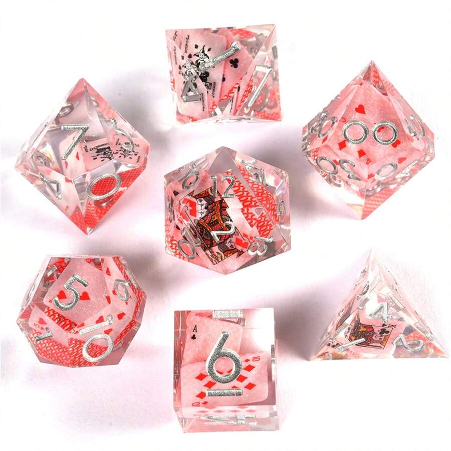 7 Stücke Poker Würfel Set, Harz Würfel Set geeignet für Rollenspiele, Würfel Set mit Spielkarten, kreative Würfel
