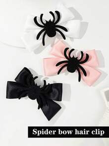1pc Halloween Spider Bow Hair Clip, Children's Creative Bow Hair Clip, Cute Quirky Side Bangs Clip, Festive Personalized Hair Accessory