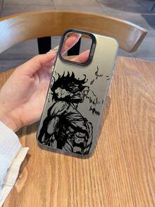 1pc Black Graffiti Anime Pattern Full Coverage TPU Shockproof Phone Case Compatible With IPhone 16, 15, 14, 13, 12, 11 Pro Max, And Series