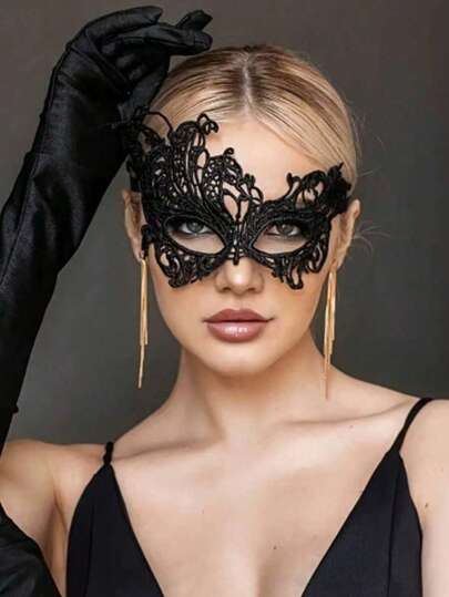 Dammask i spetskamouflage, Ihålig ögonmask, Halloweenfestdekor, Halloweenkostymtillbehör, Festmask, Festhalvmask, Sexig och charmig, Guldfolierad ögonmask i spett