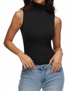 Women's Fall Sleeveless Mock Turtleneck Tops Slim Fitted Shirts Office Casual Going Out Vest Cute Clothes CZJQ - 咖啡 - 查看 2
