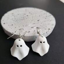 1 Pair Of Halloween Ghost Design Women's Fashionable Jewelry Earrings, Three-Dimensional Cute Ghost Design, Perfect Gift For Holiday Parties, Suitable For Daily And Gift Occasions, All Seasons, Holiday Accessories | Playful Design | Durable Accessories - trắng - Xem 3
