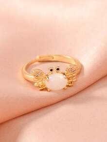 Exquisite Adjustable Mini Crab Shaped Ring, Designed Specifically For Women, Cute Retro Summer Beach Style, Inlaid With Moonstones, Presenting A Light Blue Animal Pattern, Suitable For Daily Wear And Party Occasions, Is An Ideal Gift For Friends - Màu xanh lam - Xem 5
