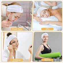 SINLAND Spa Headband For Women Ultra Soft Adjustable Makeup Hair Band With Magic Tape, Stretch Head Wrap For Bath, Shower, Facial Mask, Yoga - trắng - Xem 5