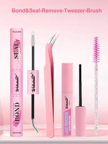 Waloshow 10ml Single Lash Glue & Sealant, Remover Liquid, Lash Applicator, 2-In-1 Cluster Lash Glue & Sealant, Lash Brush, Cluster Lash Glue, Lash Glue, Tweezers, Cluster Lash Glue, Lash Glue & Sealant, Lash Glue, Cluster Lash Tools, Lash Extension Tools, Lash Tools Kit - Pink - View 2