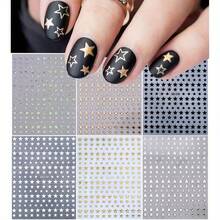 6 Sheets Star Nail Stickers 3D Glitter Shiny Golden Silvery White Black Stars Nail Art Sticker Geometry Star Sticker DIY Transfer Decal Designs Nail Tips DIY Manicure Nail Art Decoration Supplies - 彩色 - 查看 3